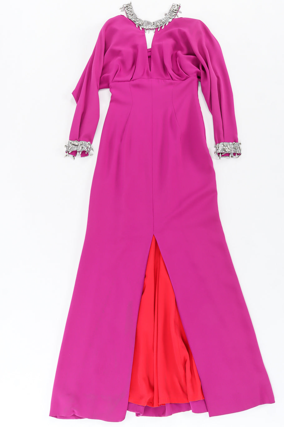 Vintage Thierry Mugler Crystal Metal Mesh Silk Gown dress front flat lay @ Recess LA