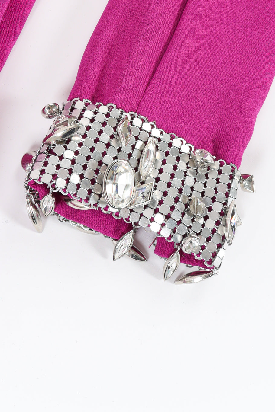 Vintage Thierry Mugler Crystal Metal Mesh Silk Gown jeweled sleeve cuff @ Recess LA