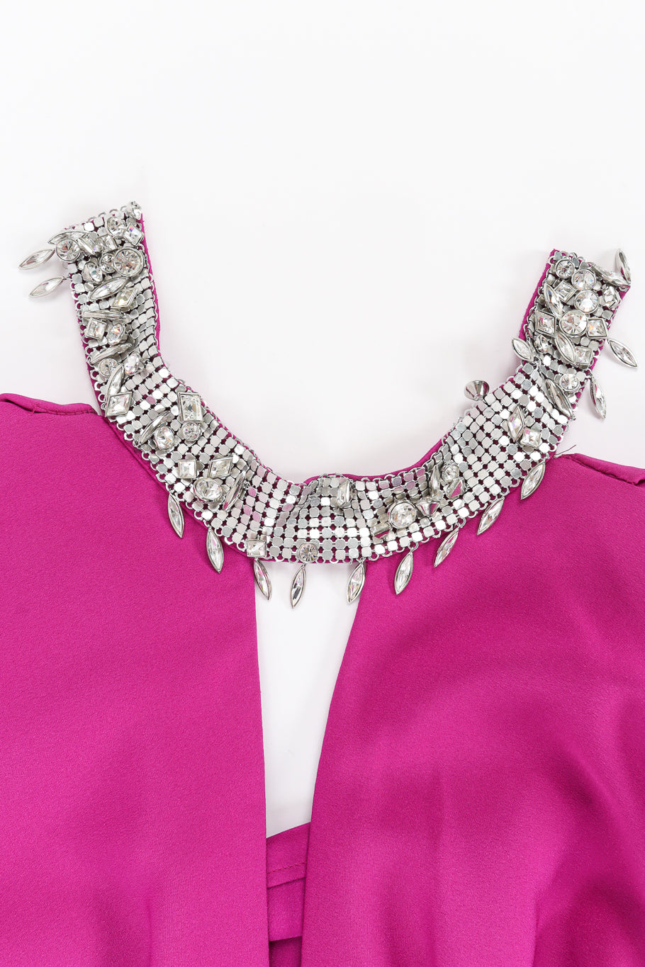 Vintage Thierry Mugler Crystal Metal Mesh Silk Gown jeweled collar flat @ Recess LA