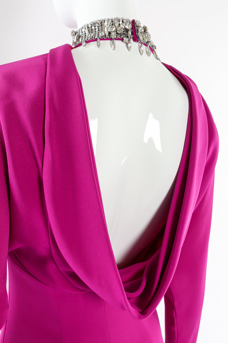 Vintage Thierry Mugler Crystal Metal Mesh Silk Gown back cowl neck drape close @ Recess LA