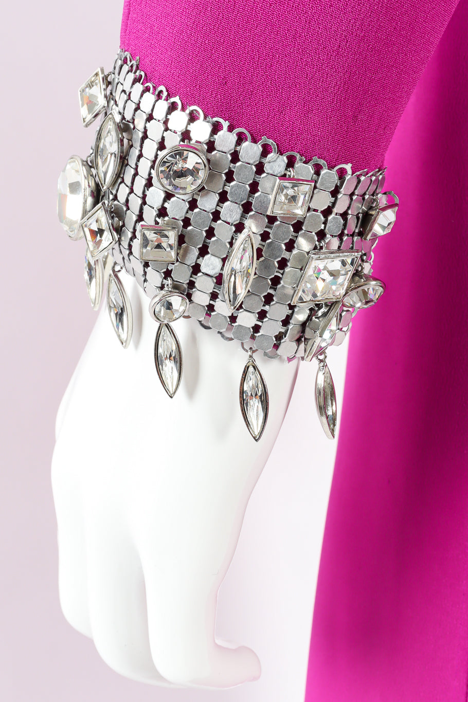 Vintage Thierry Mugler Crystal Metal Mesh Silk Gown mesh jeweled sleeve cuff close @ Recess LA