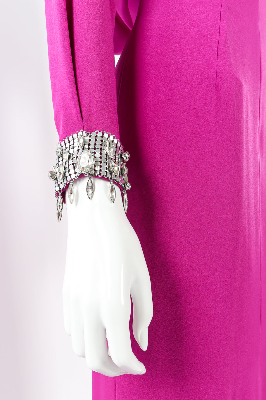 Vintage Thierry Mugler Crystal Metal Mesh Silk Gown jeweled mesh sleeve cuff @ Recess LA