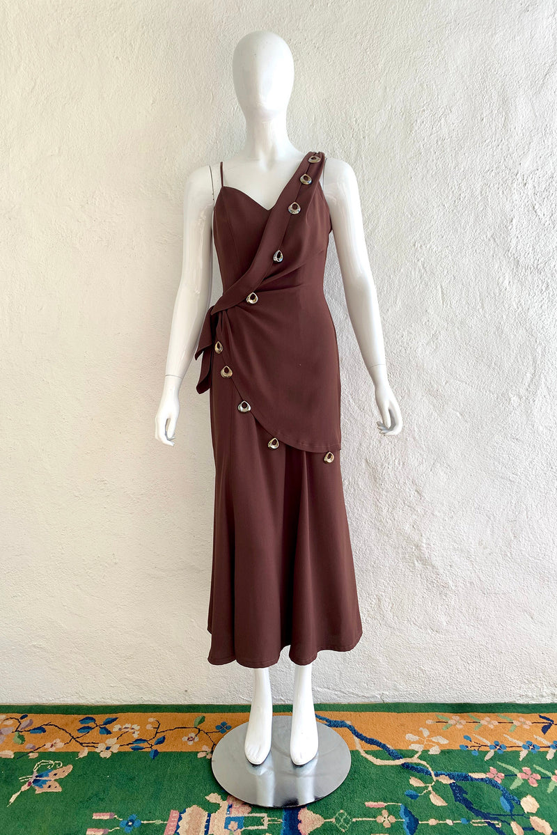 Vintage Thierry Mugler Asymmetric Wrap Dress On Mannequin Front at Recess Los Angeles