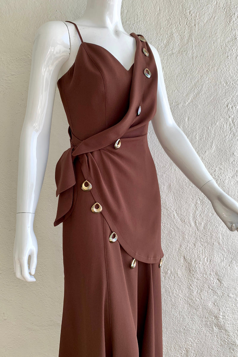 Vintage Thierry Mugler Asymmetric Wrap Dress On Mannequin Angle Crop at Recess Los Angeles