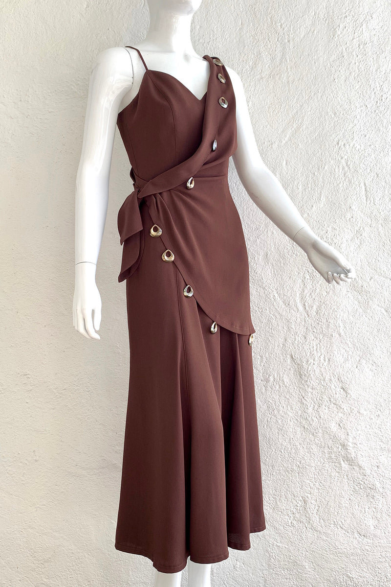 Vintage Thierry Mugler Asymmetric Wrap Dress On Mannequin Angle at Recess Los Angeles