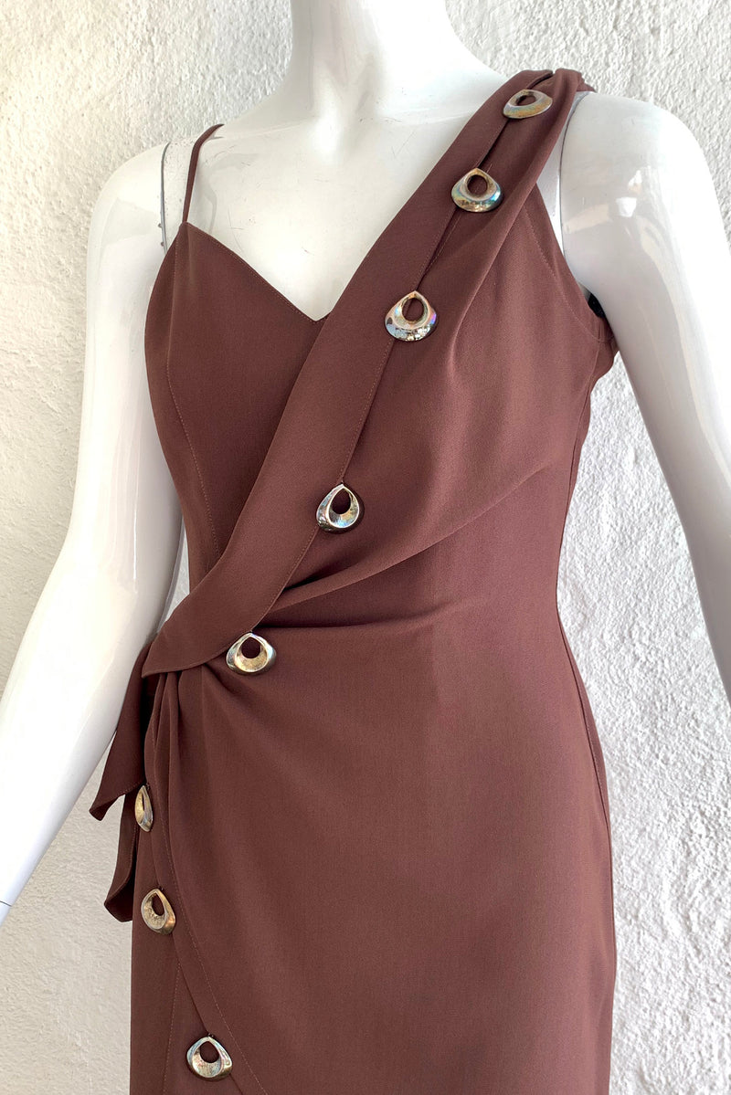 Vintage Thierry Mugler Asymmetric Wrap Dress On Mannequin Panel detail at Recess Los Angeles