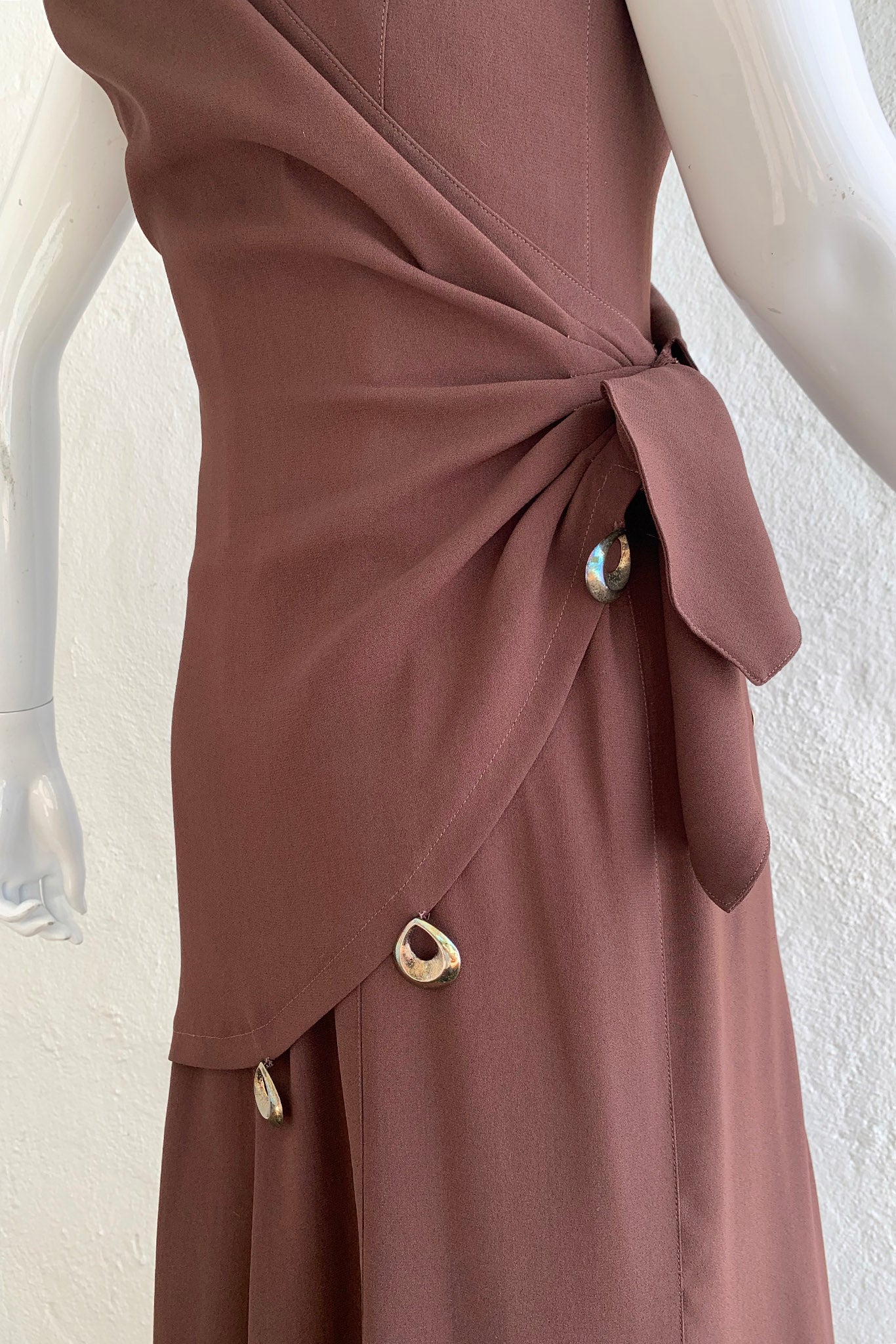 Vintage Thierry Mugler Asymmetric Wrap Dress On Mannequin Back Crop at Recess Los Angeles