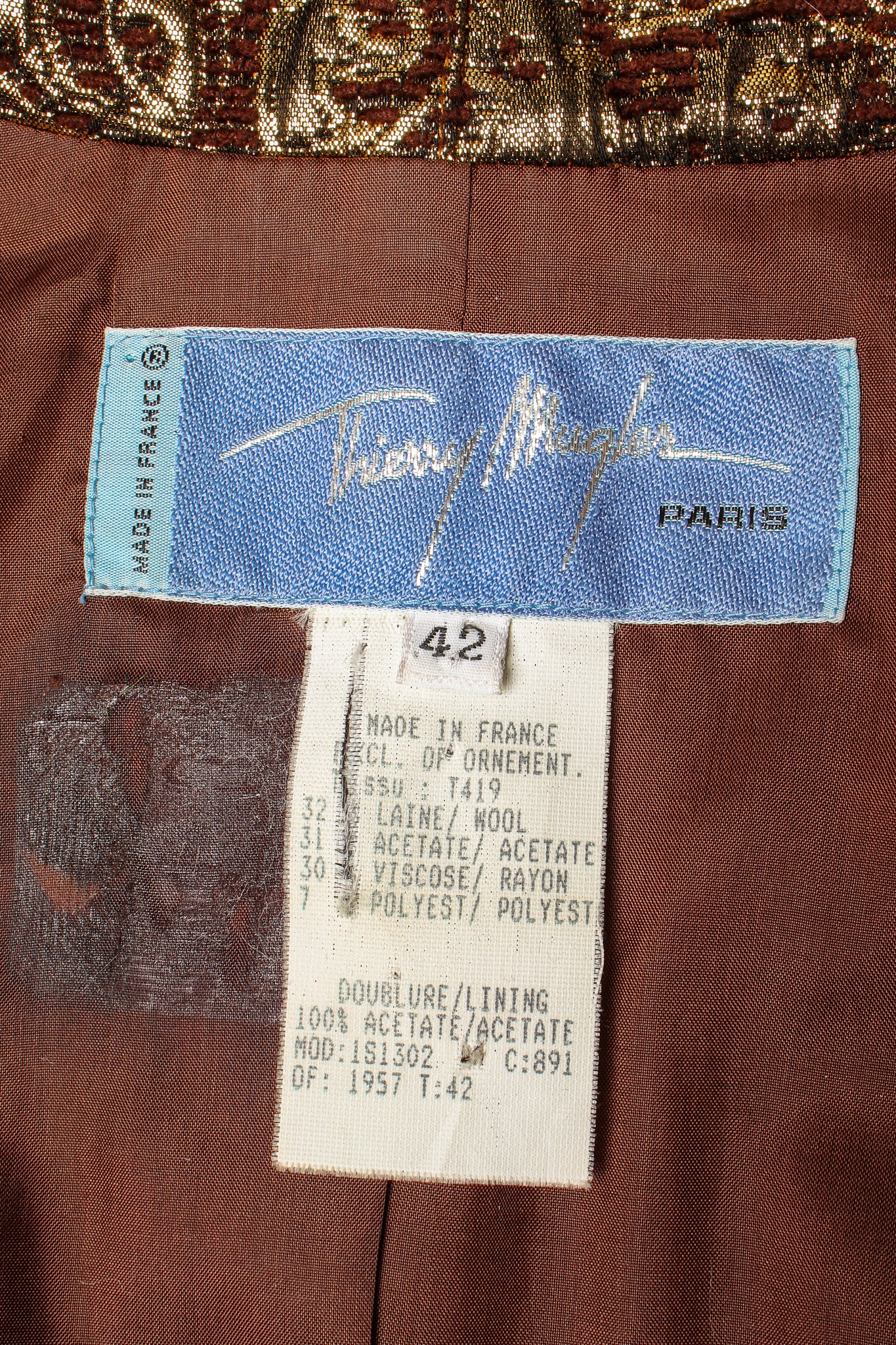 Vintage Thierry Mugler Metallic Brocade Contour Jacket label @ Recess Los Angeles