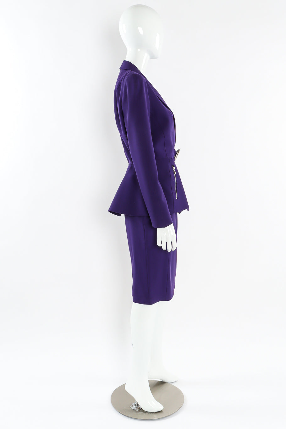 Vintage Thierry Mugler Buckle Jacket & Skirt Suit Set mannequin side @ Recess LA