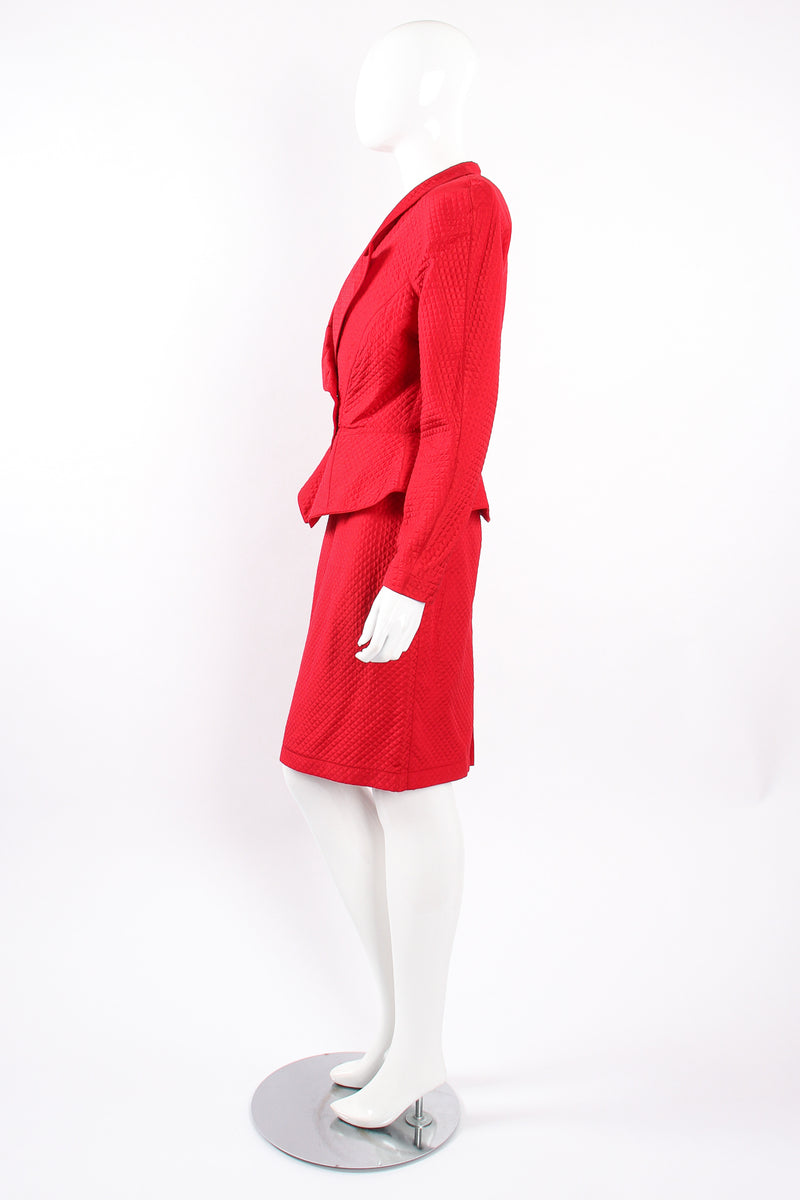 Vintage Thierry Mugler Quilted Peplum Jacket & Skirt Set on Mannequin side at Recess Los Angeles