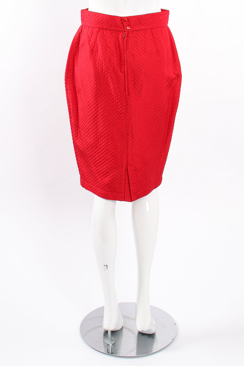 Vintage Thierry Mugler Quilted Peplum Jacket & Skirt Set on mannequin skirt back at Recess LA