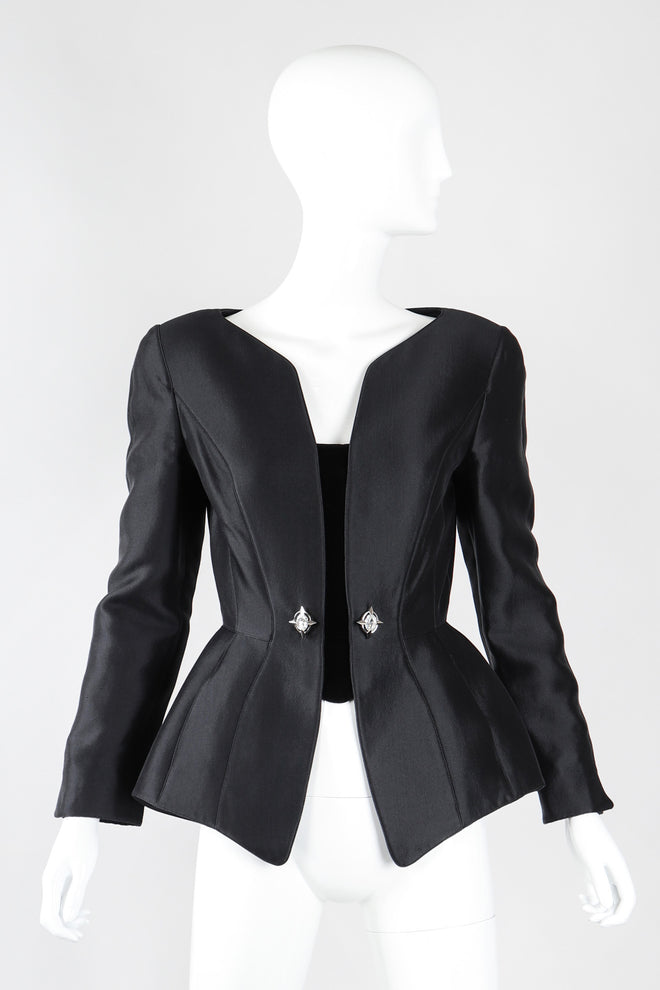 Recess Los Angeles Vintage Thierry Mugler Contoured Silk Peplum Jacket & Skirt Suit Set