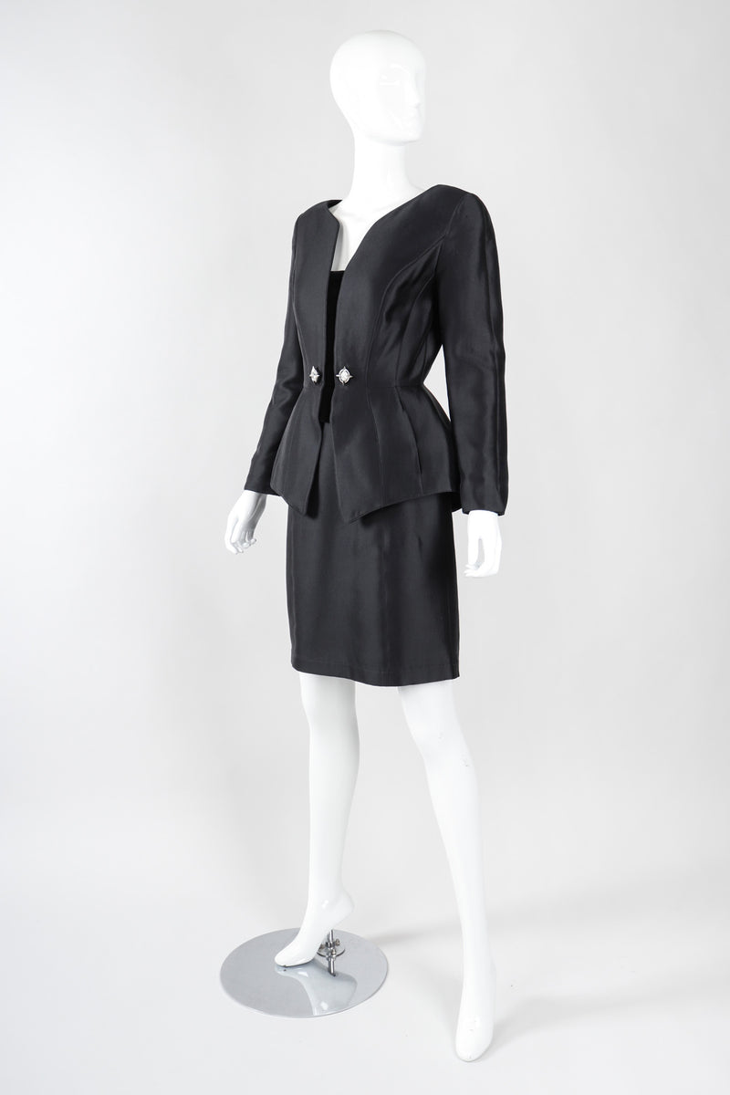 Recess Los Angeles Vintage Thierry Mugler Contoured Silk Peplum Jacket & Skirt Suit Set