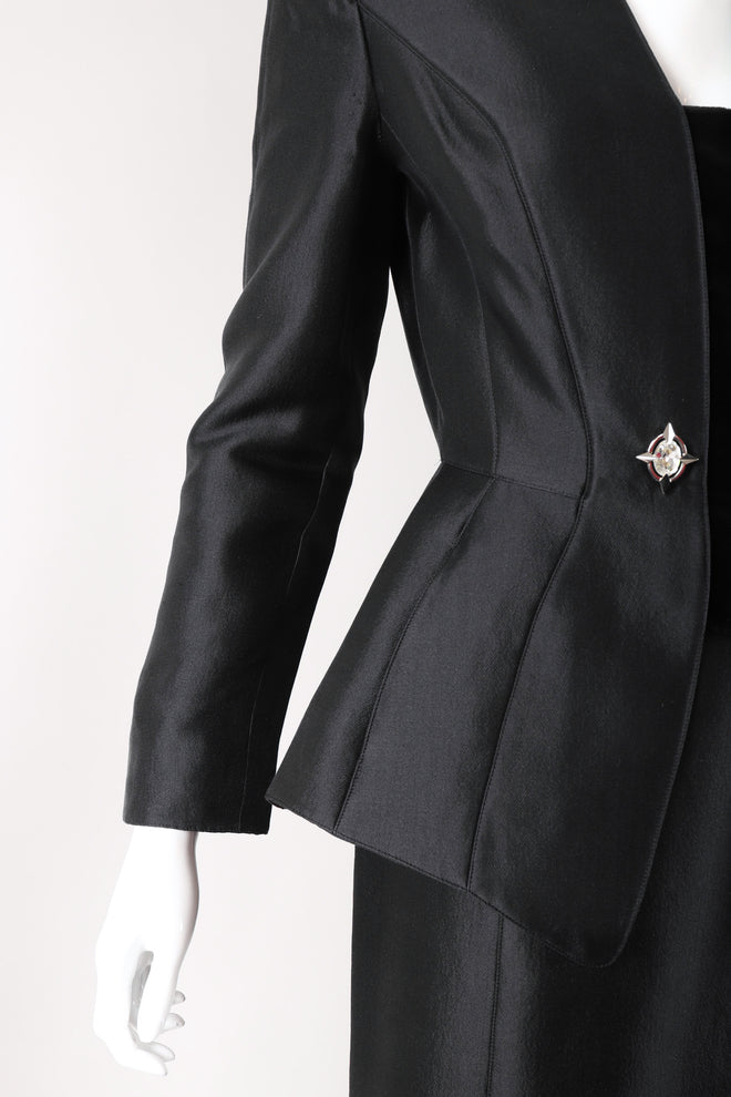 Recess Los Angeles Vintage Thierry Mugler Contoured Silk Peplum Jacket & Skirt Suit Set