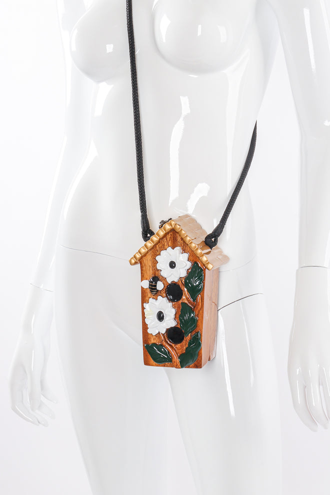 Vintage Timmy Woods Wearable Art Birdhouse Box Bag on mannequin at Recess Los Angeles