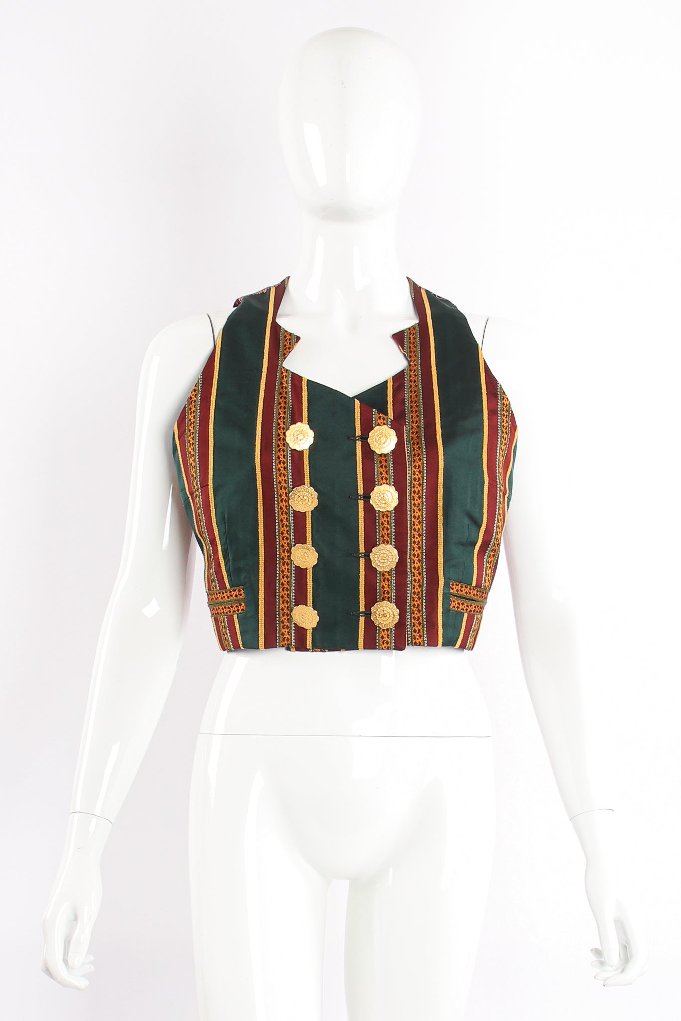 Vintage Todd Oldham Mixed Print Silk Vest on Mannequin front at Recess Los Angeles