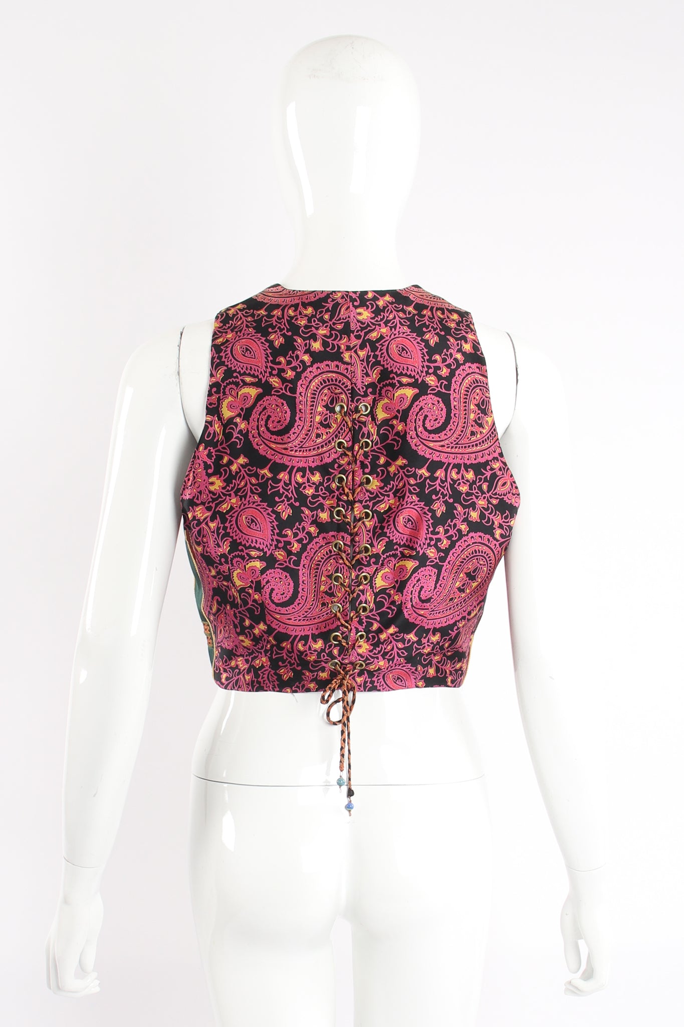 Vintage Todd Oldham Mixed Print Silk Vest on Mannequin back at Recess Los Angeles