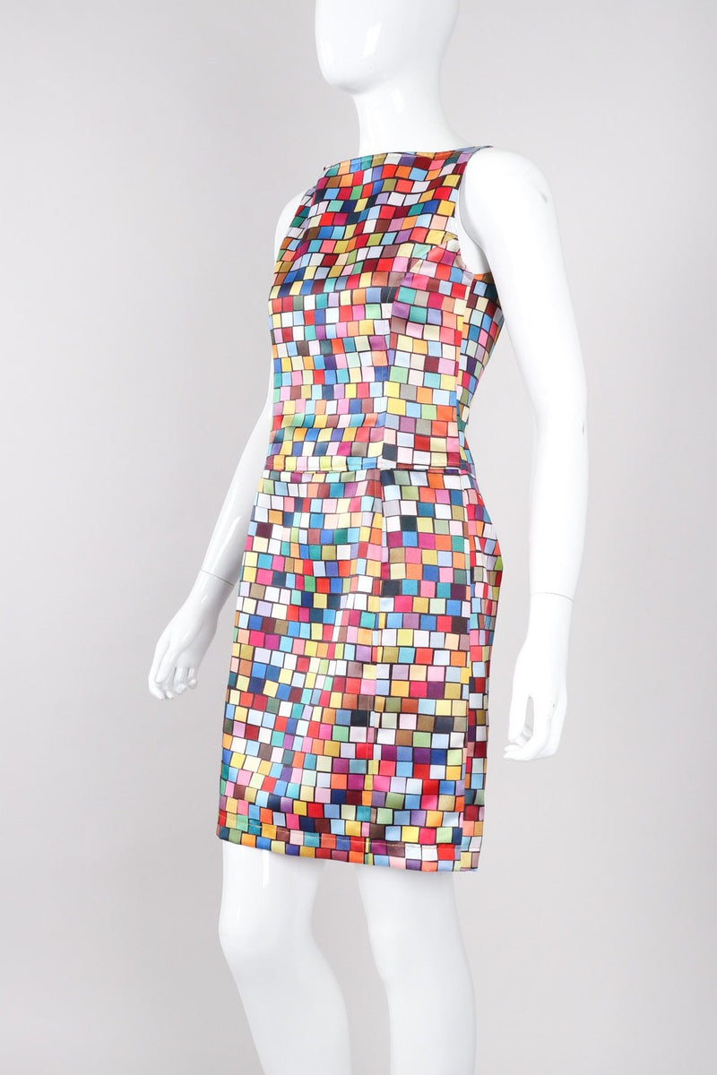 Recess Los Angeles Vintage Todd Oldham Satin Mod Square Confetti Print Cocktail Dress