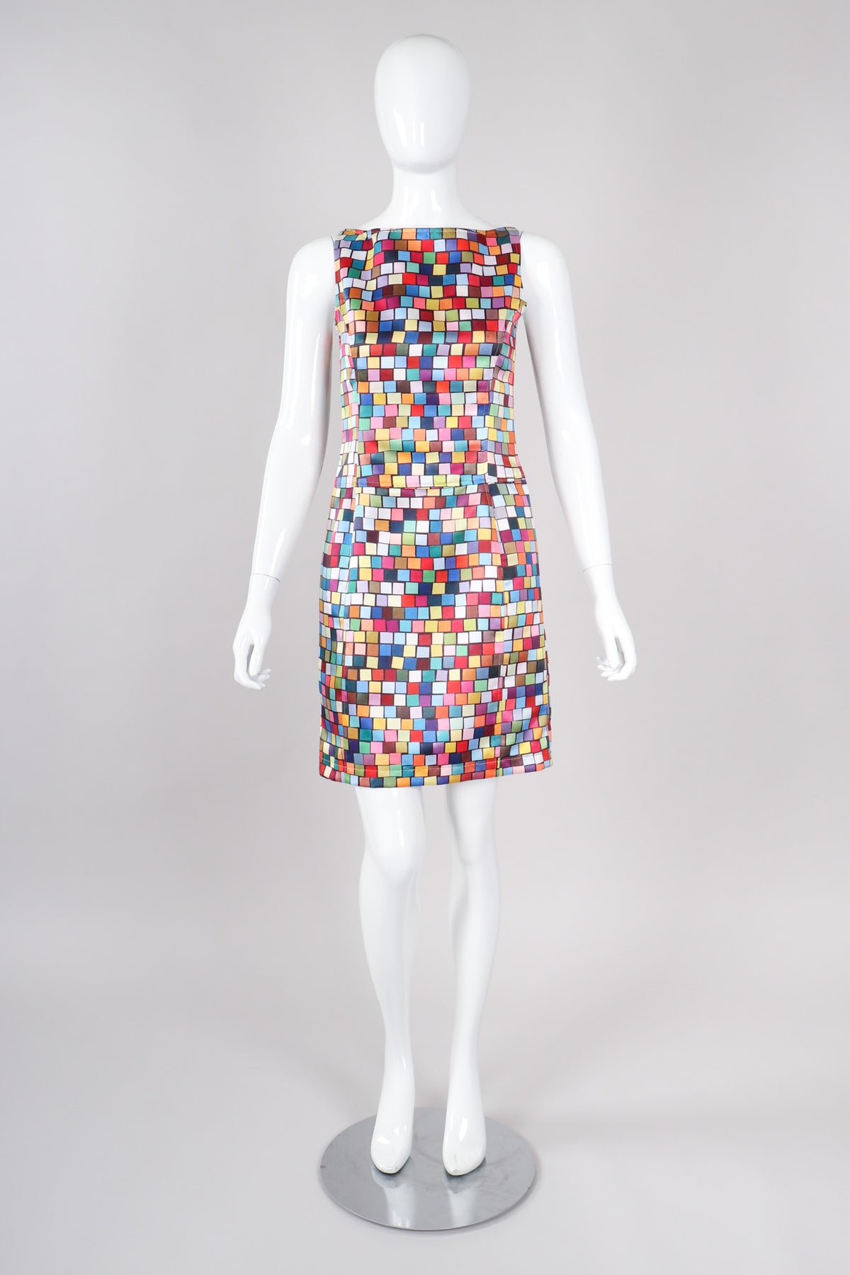 Vintage Todd Oldham Satin Mod Square Confetti Print Cocktail Dress  Recess