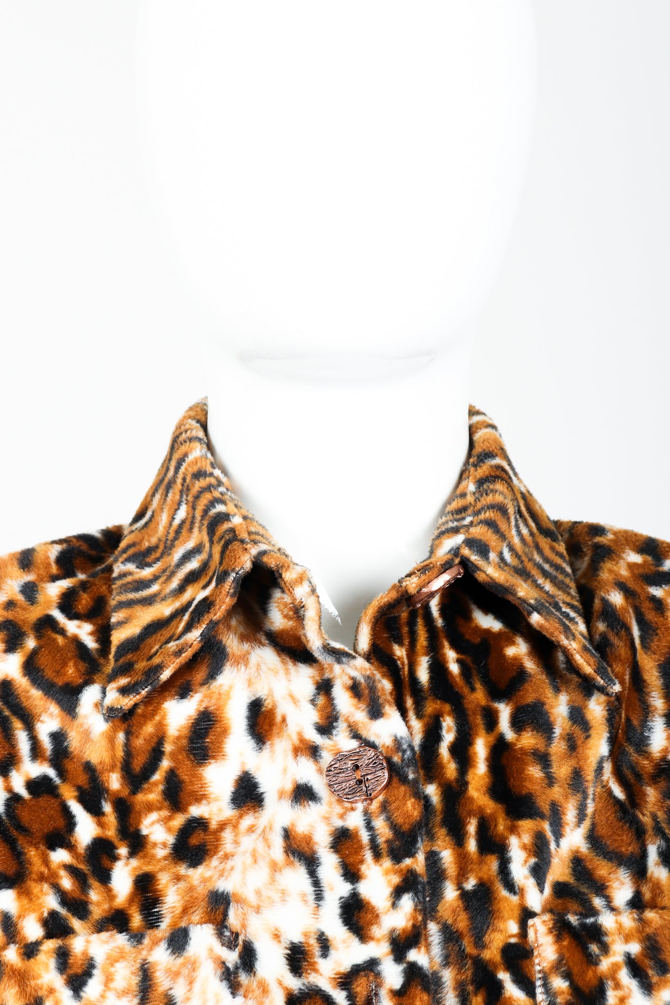 Vintage Todd Oldham Times Seven Faux Leopard Fur Jacket on Mannequin Collar at Recess