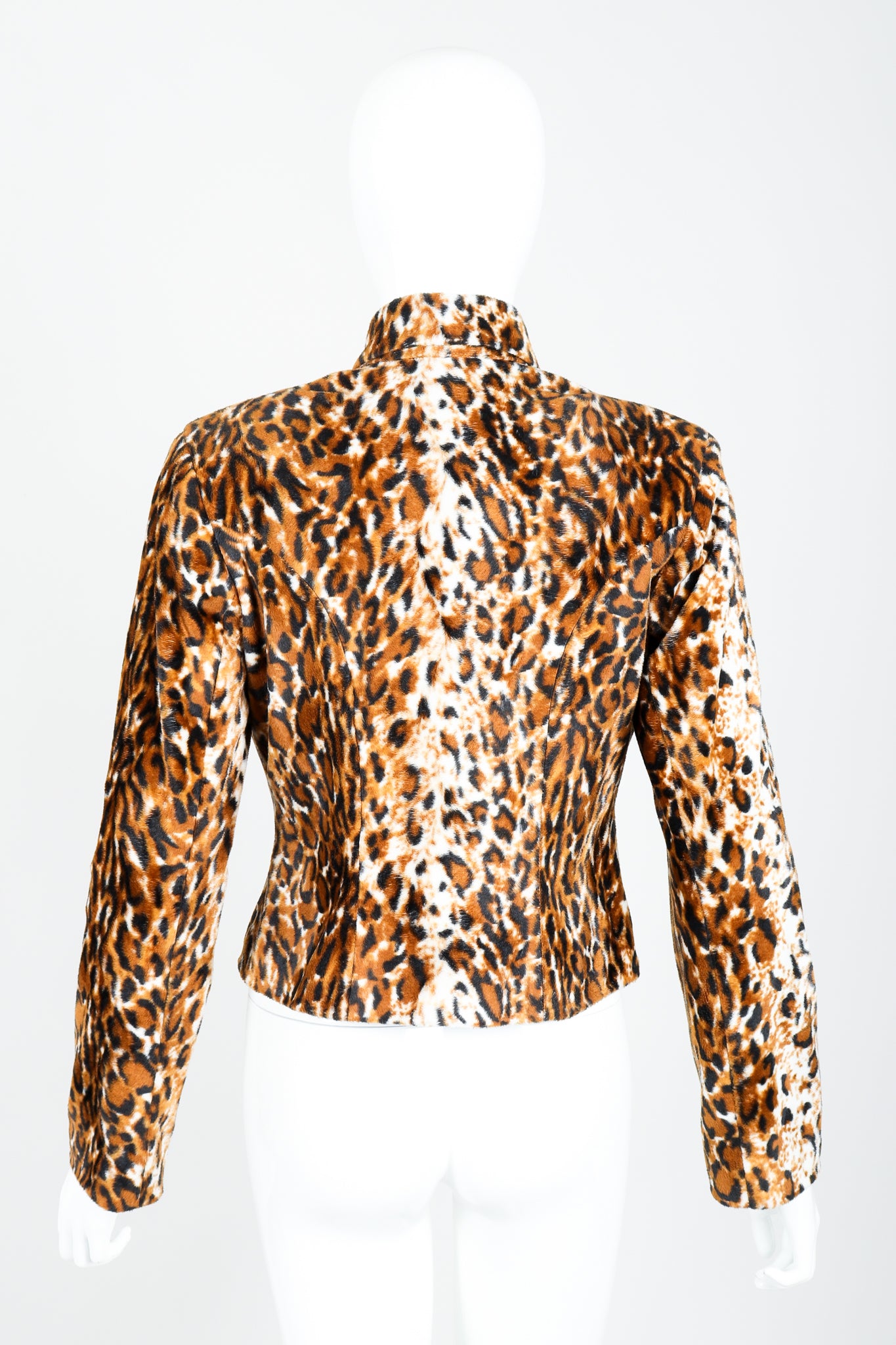 Vintage Todd Oldham Times Seven Faux Leopard Fur Jacket on Mannequin Back at Recess
