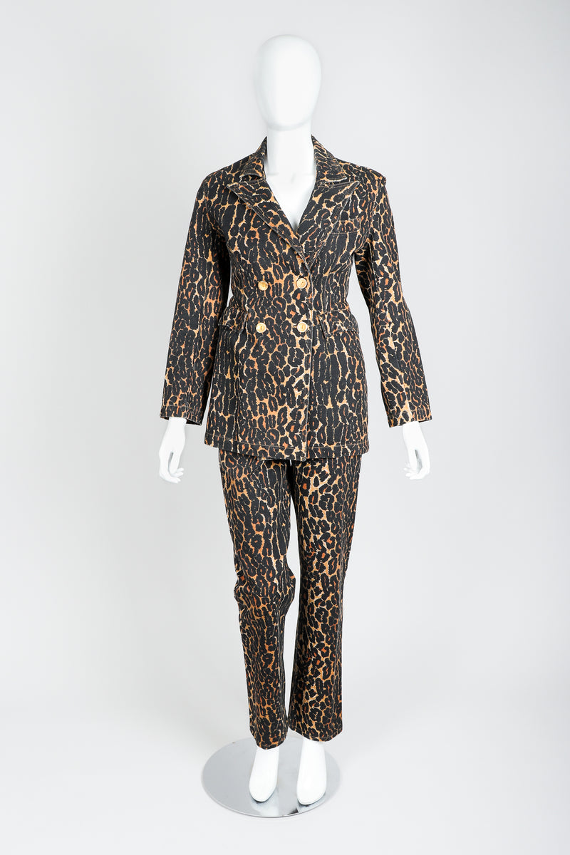 Recess Vintage Todd Oldham Leopard Print Denim Jacket & Pant Set On Mannequin