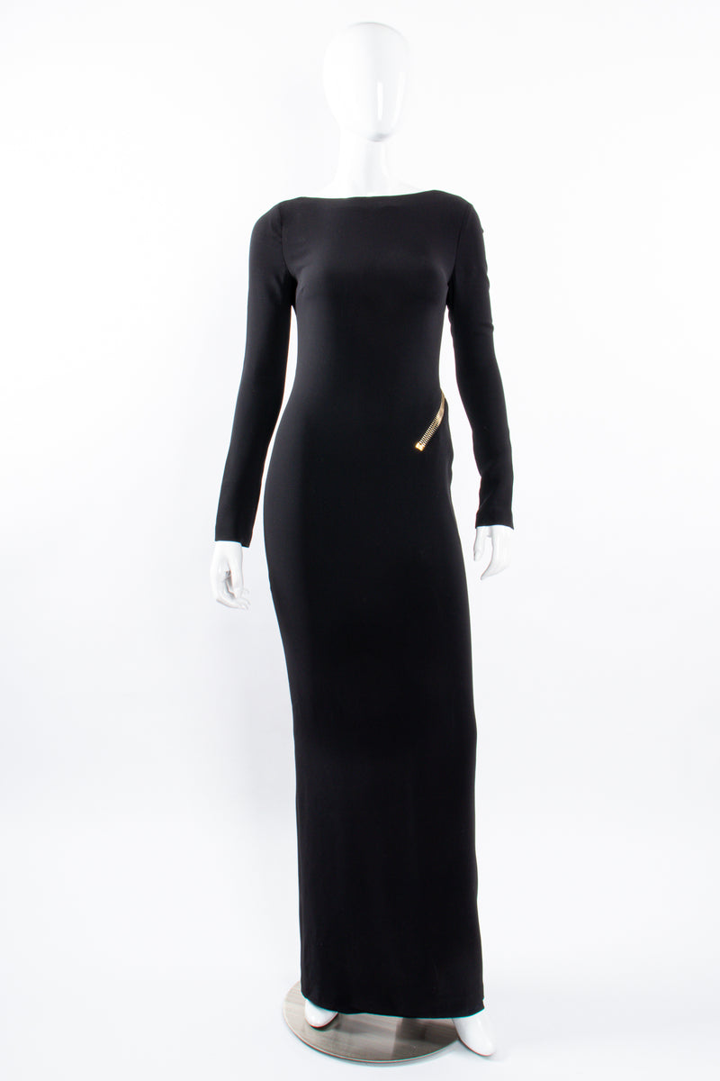 Vintage Tom Ford AW 2012 Plunge Back Zipper Gown on Mannequin front at Recess Los Angeles