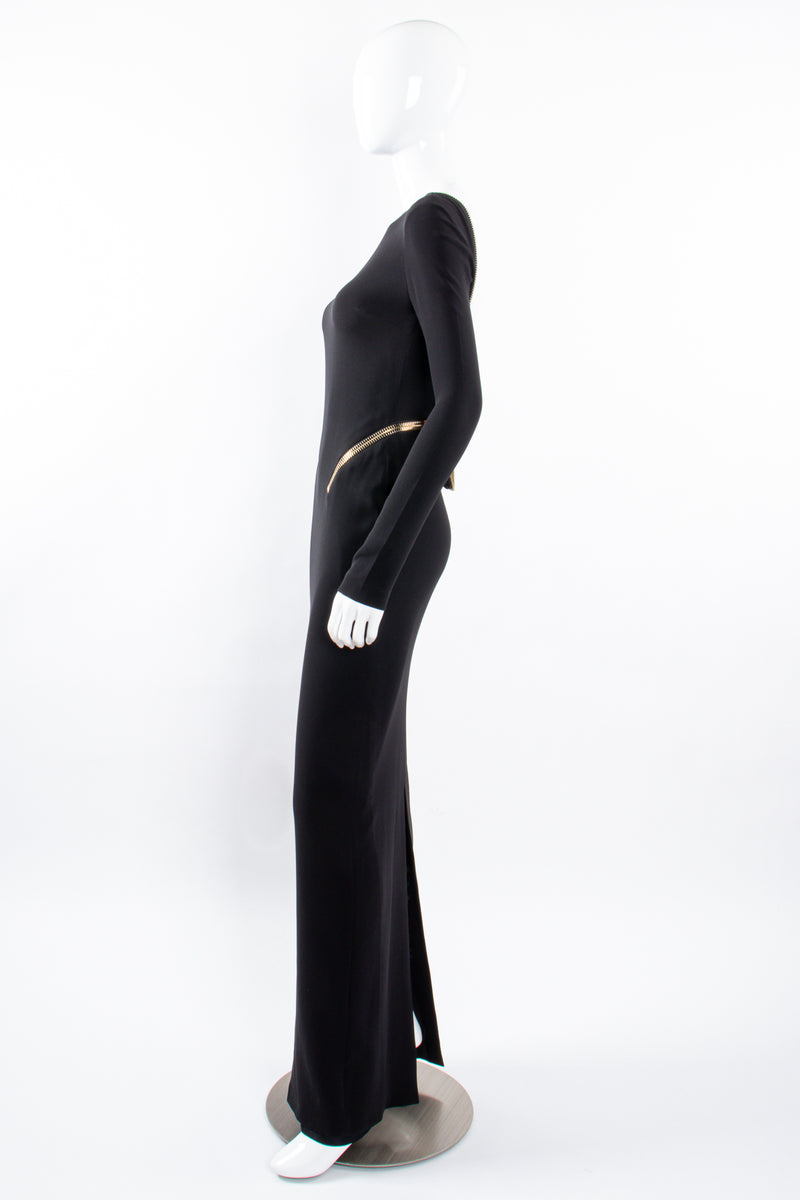 Vintage Tom Ford AW 2012 Plunge Back Zipper Gown on Mannequin side at Recess Los Angeles