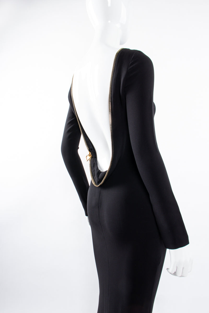 Vintage Tom Ford AW 2012 Plunge Back Zipper Gown on Mannequin back angle at Recess Los Angeles