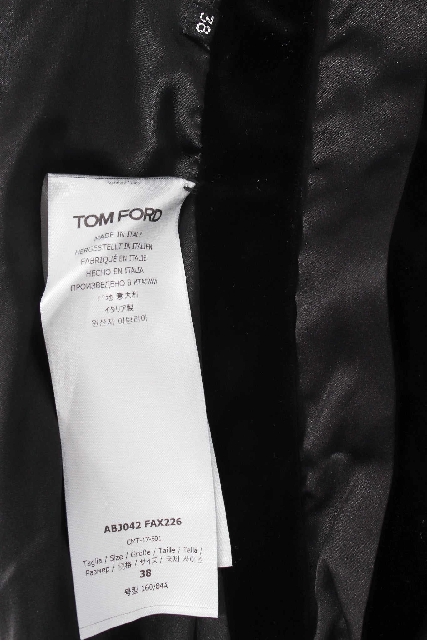 Vintage Tom Ford Velvet Zipper Cocktail Sheath Dress zipper care label at Recess Los Angeles