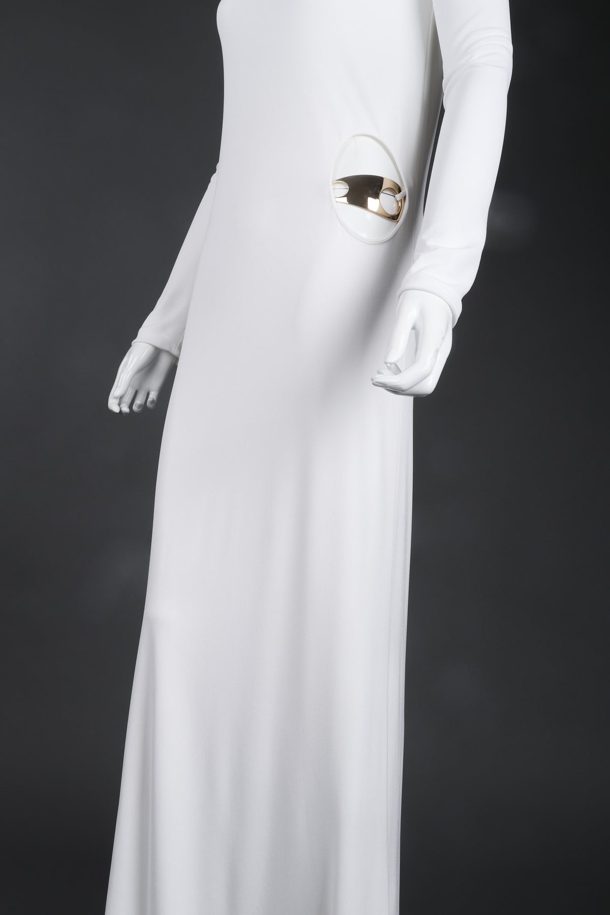 Vintage Gucci Tom Ford 1996 Cutout White Era Jersey Belt Gown Recess Vintage Gucci Tom Ford 1996 Cutout White Era Jersey Belt Gown Recess