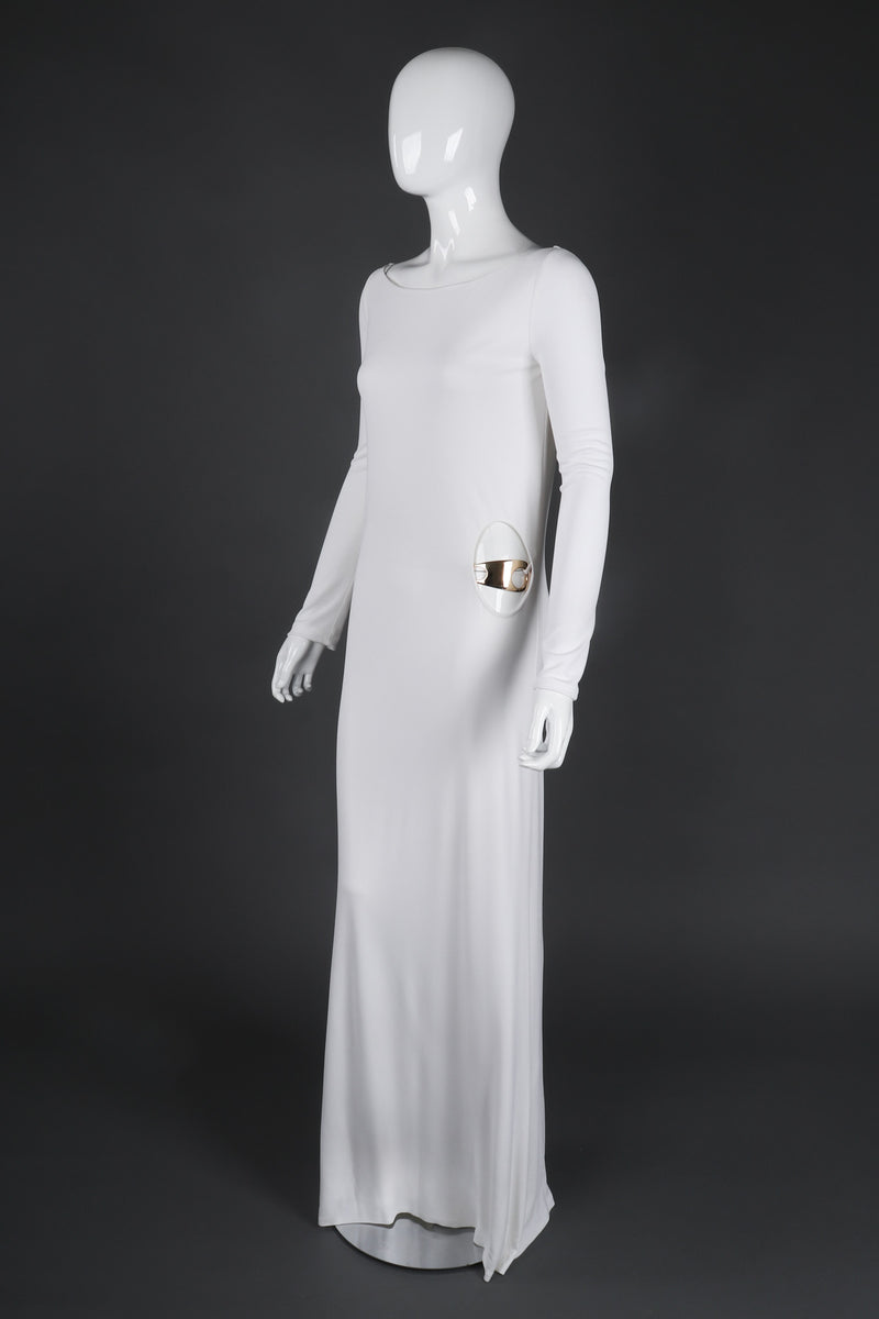 Vintage Gucci Tom Ford 1996 Cutout White Era Jersey Belt Gown Recess Vintage Gucci Tom Ford 1996 Cutout White Era Jersey Belt Gown Recess