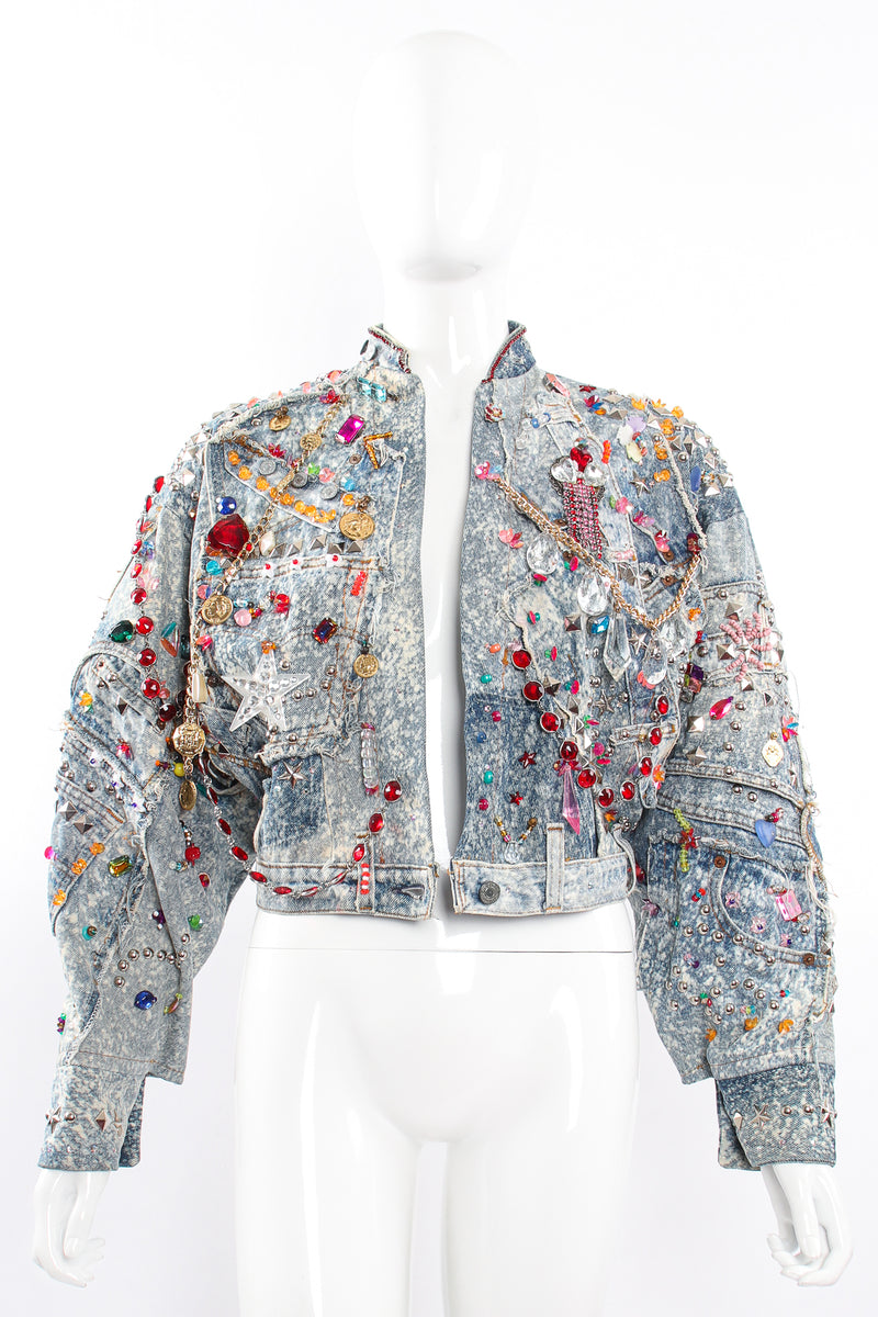 Vintage Tony Alamo Acid Wash Embellished Crop Jacket on Mannequin front at Recess LA