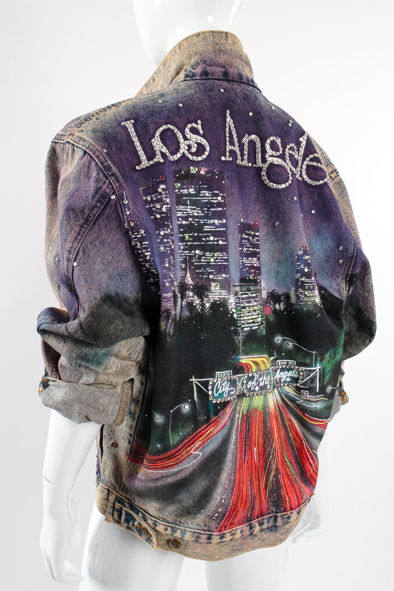 Vintage Tony Alamo Los Angeles City of Angles Denim Jacket on Mannequin back angle at Recess LA