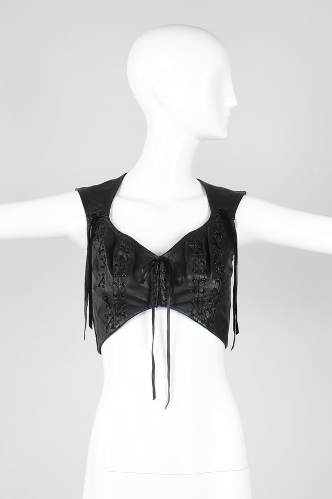 Recess Los Angeles Vintage Trashy Lingerie Cropped Leather Bralette Vest