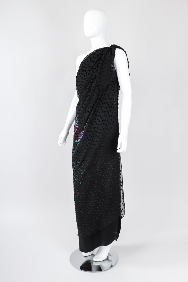 Recess Los Angeles Vintage Travilla One-Shoulder Velvet Burnout Dress