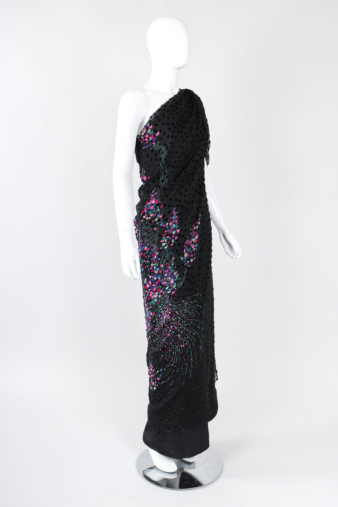 Recess Los Angeles Vintage Travilla One-Shoulder Velvet Burnout Dress