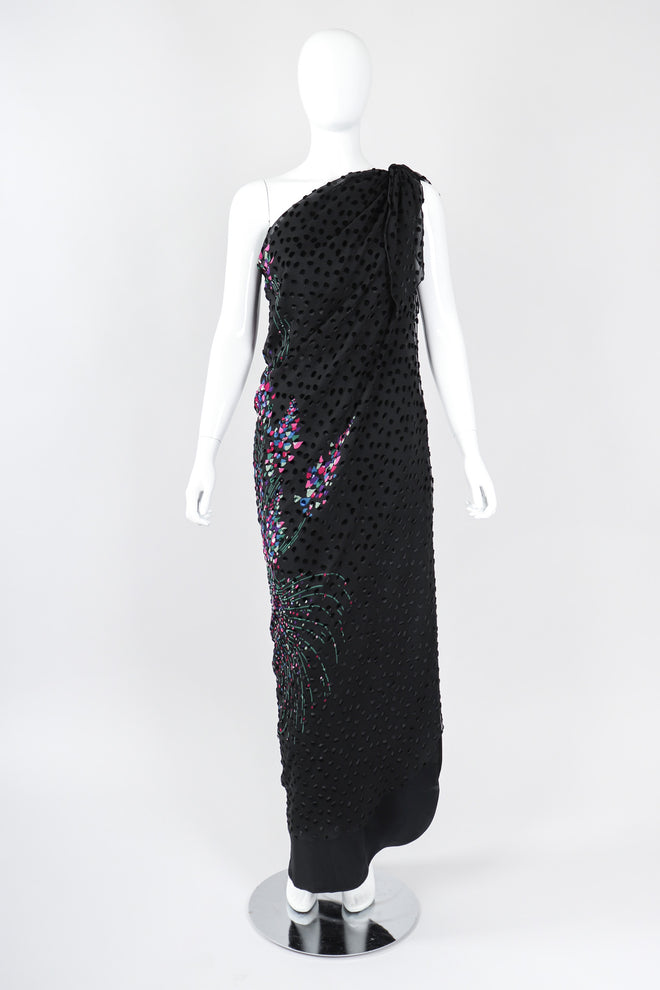Recess Los Angeles Vintage Travilla One-Shoulder Velvet Burnout Dress