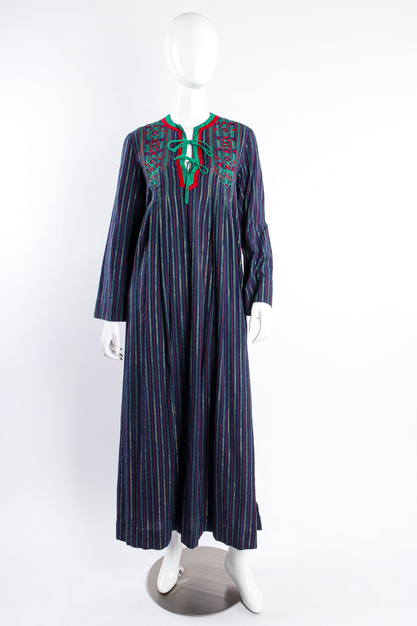 Vintage Treacy Lowe Variegated Lamé Stripe Tunic Dress on mannequin front at Recess Los Angeles
