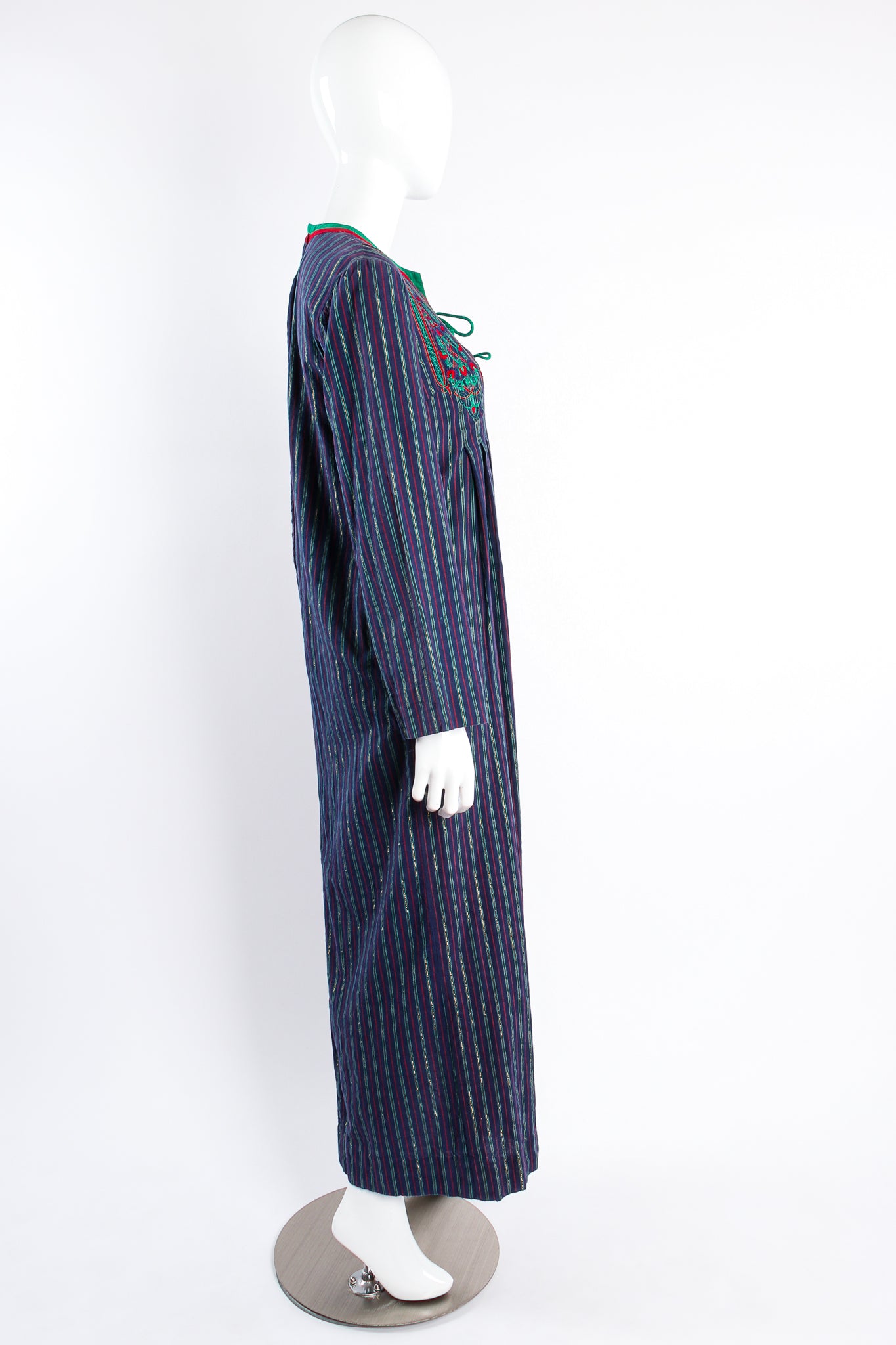 Vintage Treacy Lowe Variegated Lamé Stripe Tunic Dress on mannequin side at Recess Los Angeles