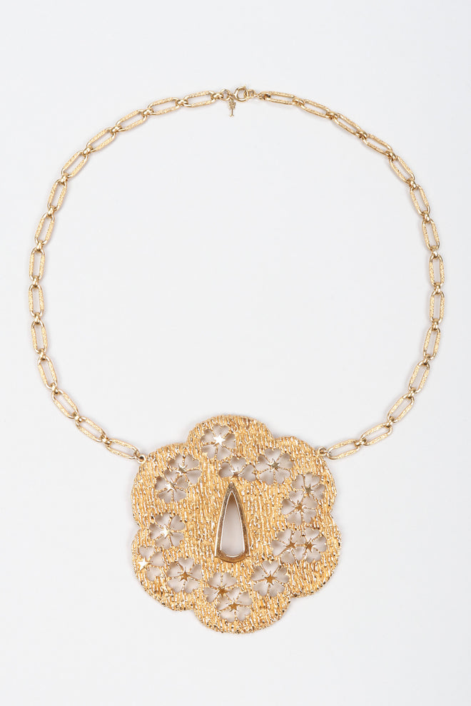 Recess Los Angeles Vintage Trifari Textured Brutalist Blossom Medallion Plate Necklace