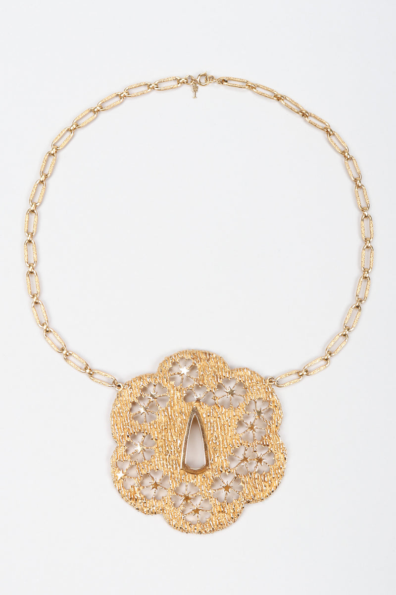 Recess Los Angeles Vintage Trifari Textured Brutalist Blossom Medallion Plate Necklace