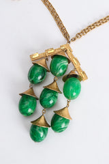 Vintage Trifari Faux Malachite Pagoda Bell Pendant Necklace Close Up at Recess Los Angeles