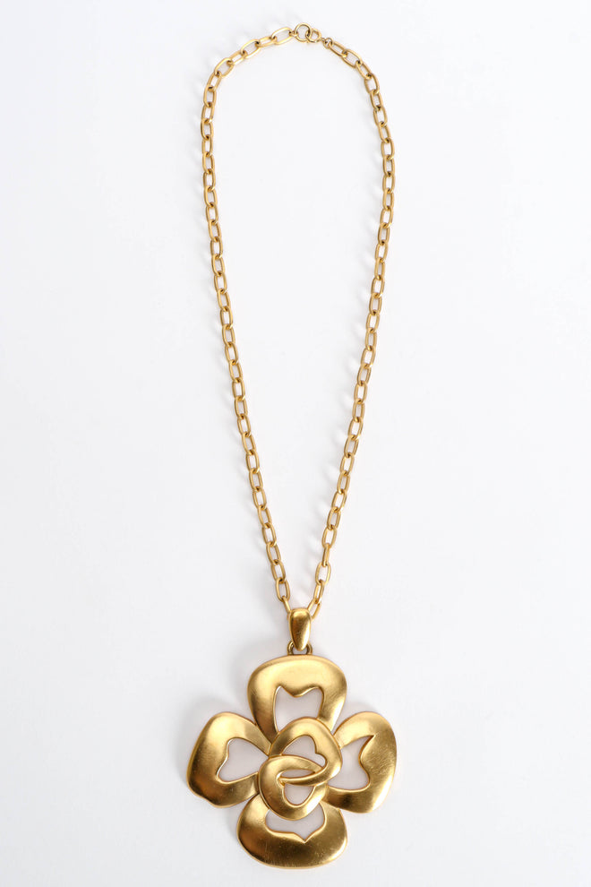 Vintage Trifari Tender Clover Pendant Necklace long front flat lay @ Recess LA