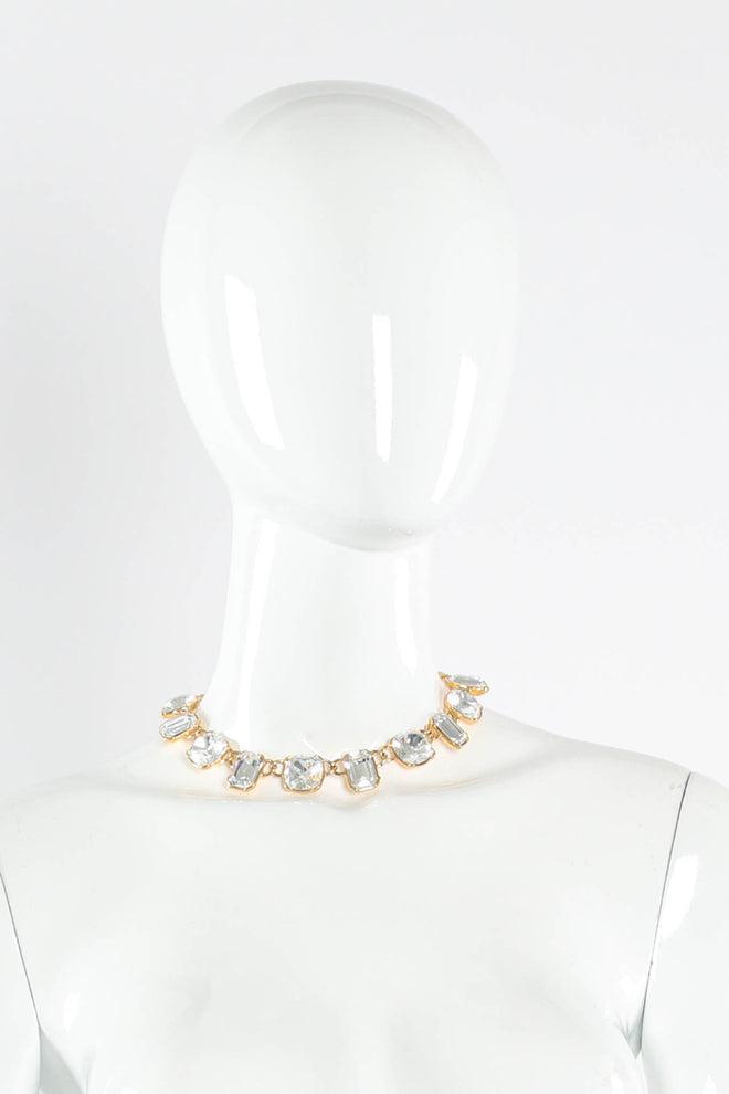 Vintage Trifari Emerald & Cushion Cut Crystal Choker on Mannequin at Recess LA