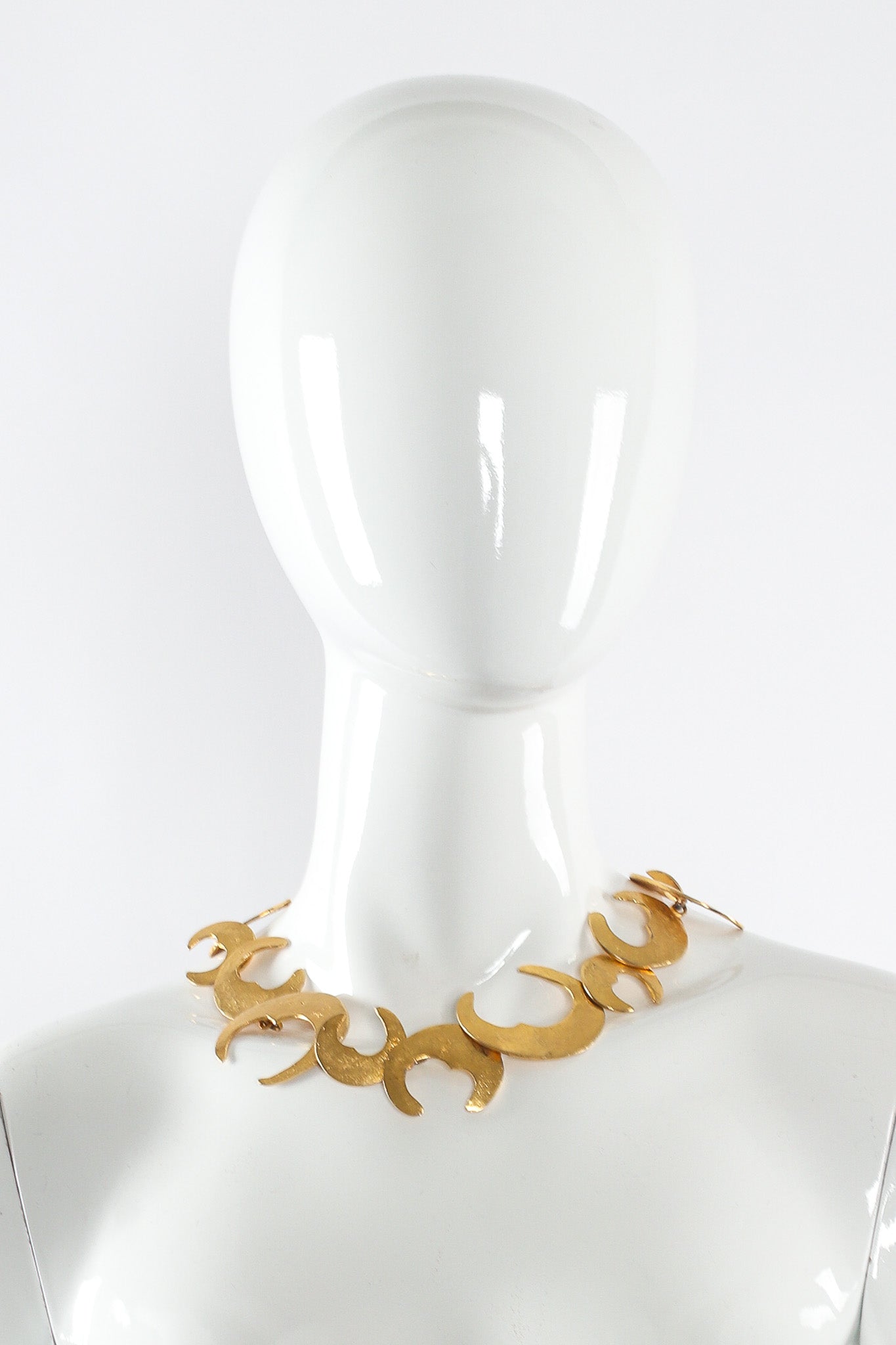 Vintage Les Bernard Crescent Moon Link Collar Necklace on mannequin @ Recess LA