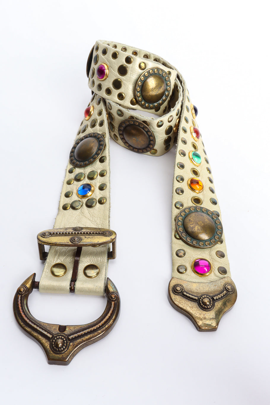 leather belt with multicolored gems by Usmeco loop flat lay @recessla