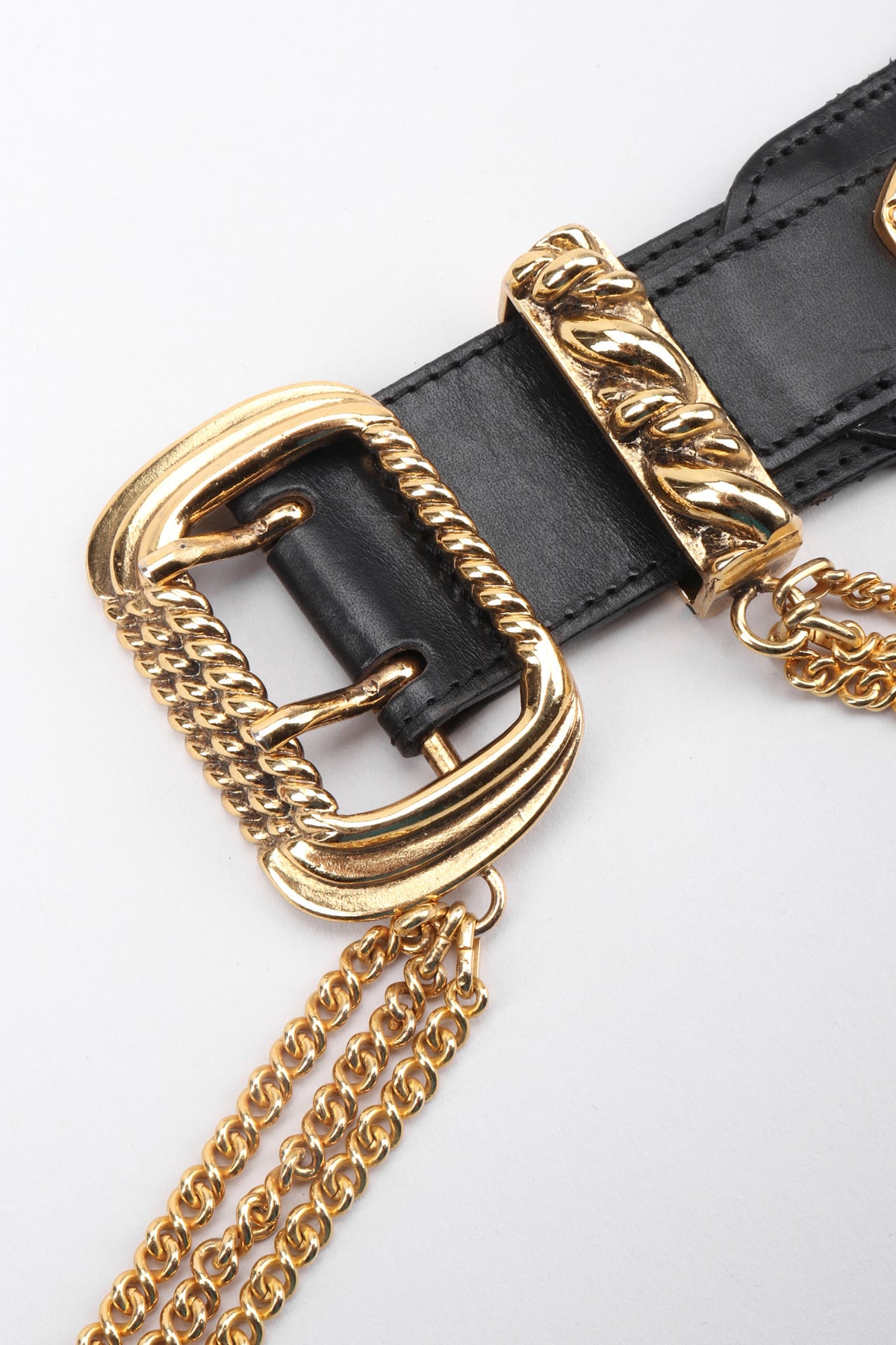 Ugo Correani Navy and Gold Leather Belt-‎ OS Vintage Ugo Correani Leather Chain Holster Corset Belt – Recess main image 3