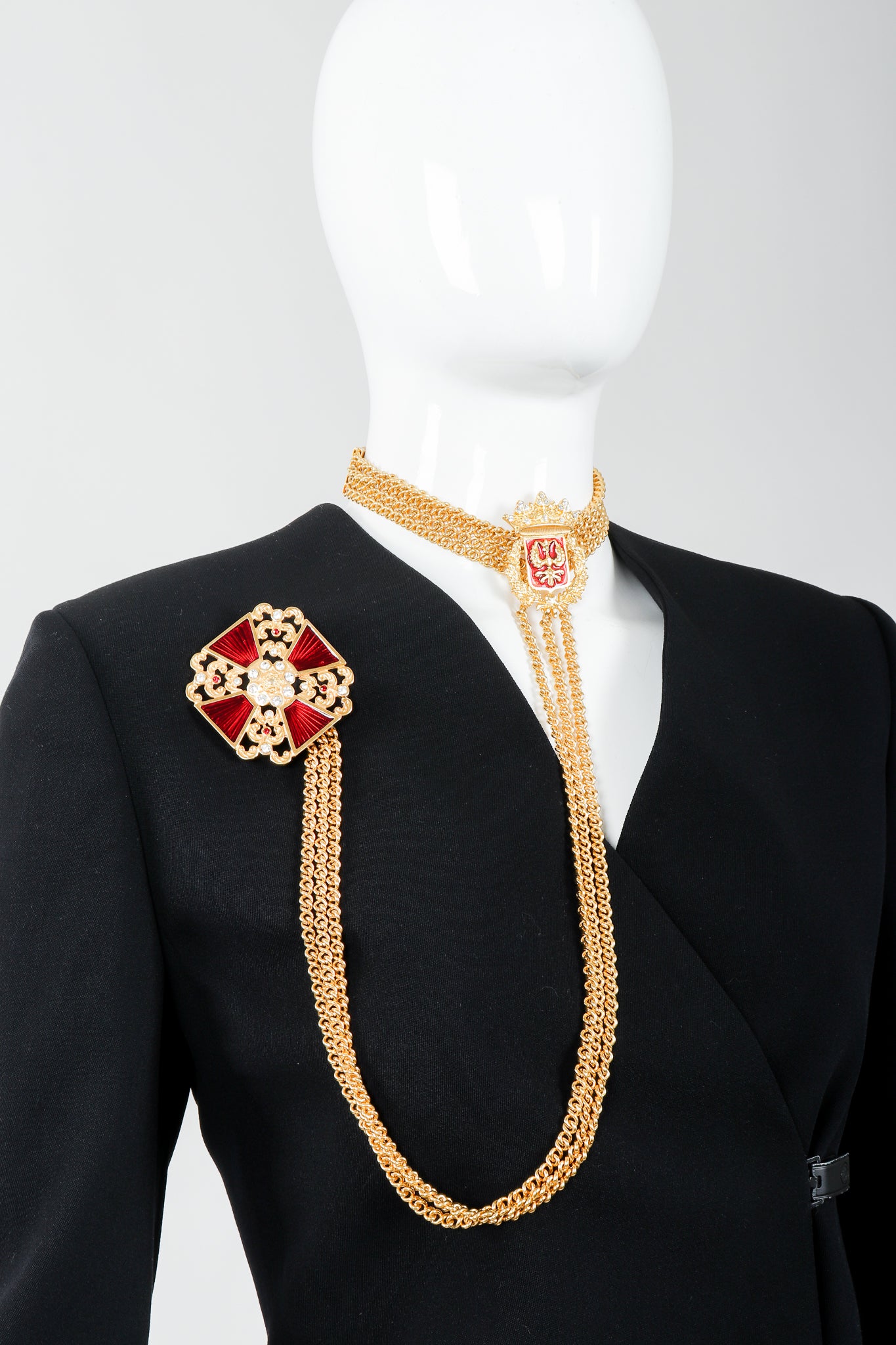 Vintage Ugo Correani Maltese Crest Lead Choker Chain Brooch on Mannequin at Recess