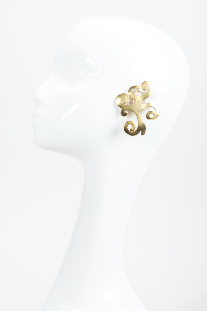 Vintage Ugo Correani Baroque Matte Swirl Earrings on mannequin at Recess Los Angeles